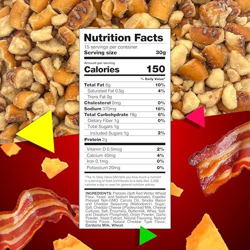 Smoky Bacon Cheddar Pretzel Pieces | 1 Pound Bag | Bold Flavored, Naturally Seasoned Cheese Pretzels | Crunchy, Salty Pretzel Snacks with Cheddar and Bacon