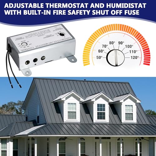 Hiorucet Attic Fan Adjustable Thermostat and Humidistat with Built-in Fire Safety Shut Off Fuse for Powered Attic Ventilators, Thermostat with Humidity Control for Attic Fan, Workshops, Greenhouses - Thumbnail 3