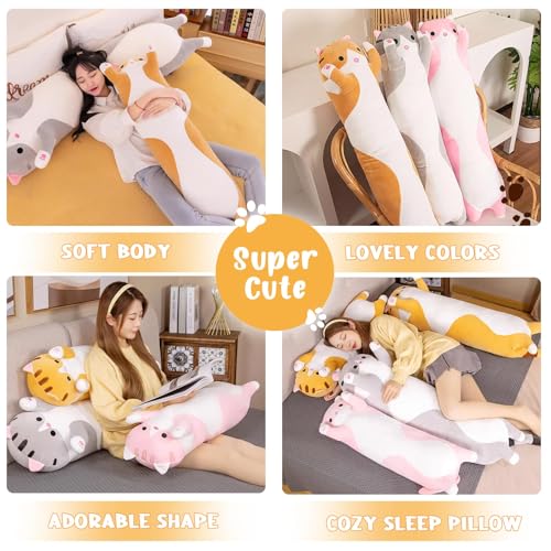 Bobomon Katze Kuscheltier stofftier Katze langes Kissen riesen XXL Kawaii groß plüschtier plüschkatze Cute seitenschläferkissen cat plushie (Rosa, 50cm)