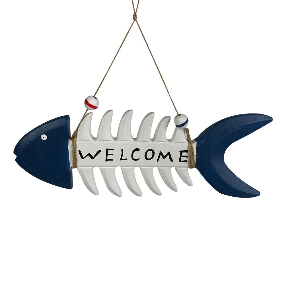 KOOMAGICMediterranean Style Wood Fish Bone Decorative Hanging Welcome Sign Handmade Home Decoration for Bar Restaurant Boat
