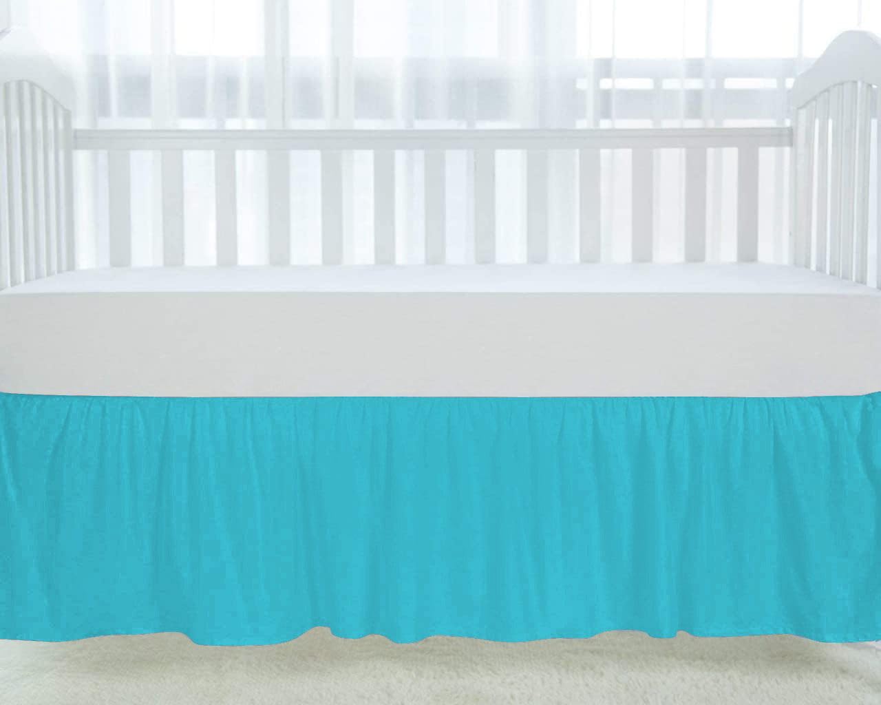 Crib Bed Skirt Dust Ruffled with Split Corners - Nursery Crib Toddler Bedding Crib Bedskirt for Baby Boys or Baby Girls, 100% Egyptian Cotton -14" Drop Lenght Turquoise