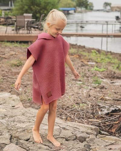 Image of Premium Wearable Hooded Towel Poncho for Kids | 100% Cotton Waffle Weave | Pool | Lake | Boat | Toddler | One Size | Salmon Color