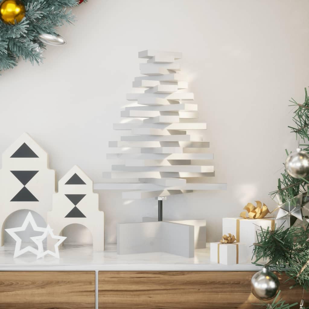 Albero di Natale bianco, 60 cm, in legno di pino massiccio con rami girevoli e supporto stabile, pieghevole, realistico, per soggiorno, interni, Avvento e decorazione festiva