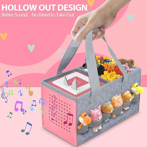 Image of IBVIVIC Carrying Case for Toniebox Starter Set and Figurines, Portable Travel Felt Cloth Musical Toy Folding Bag with Handle for Toniebox 2 and Accessories (Sakura Pink)