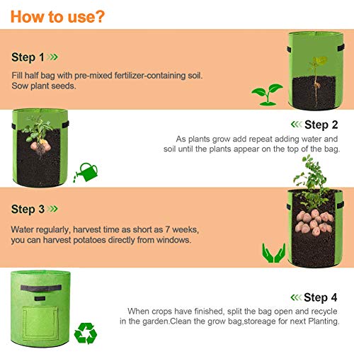 Grow Bags 7 Gallon, Two Windows, 3 Pack Breathable Potato Grow Bags with Handles and Flap, Thickened Fabric, Heavy Duty Plant Grow Bags for Tomatoes, Onions, Carrots and Vegetables, Garden Planter Pot - Thumbnail 4