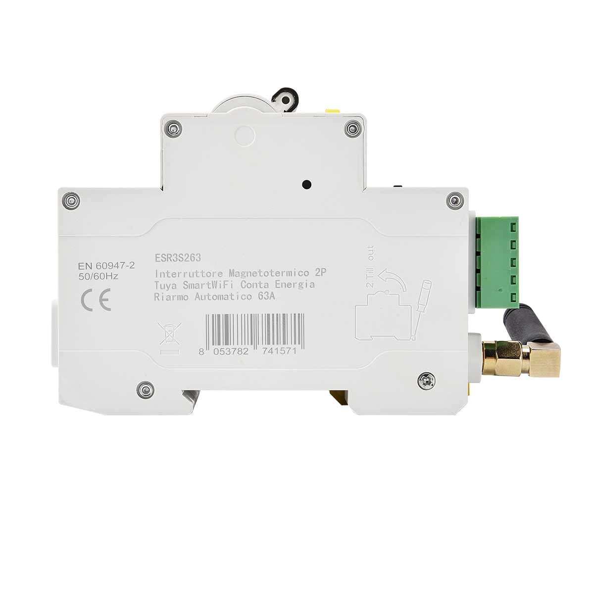 ZOREI Interruttore Magnetotermico Smart WIFI, 2P 63A 230V 30mA 6000A, App TUYA, Occupa 3 Moduli DIN, Antenna WiFi incluso