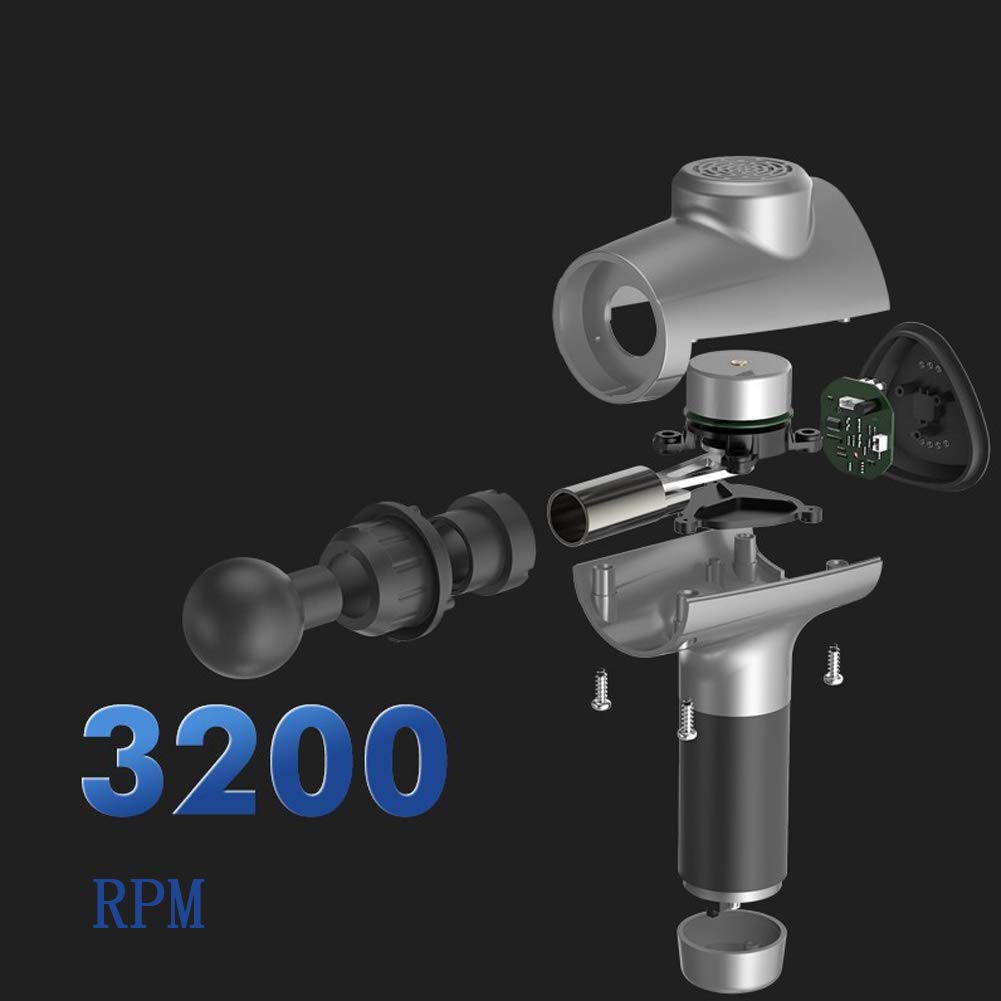 Pistola per Massaggi, Massaggiatore Muscolare per Tessuti Profondi Palmare, 55DB 2400mAh Pistola A Fascia Regolabile A 3 velocità con 6 Teste di Massaggio, Riduzione del Rumore Intelligente