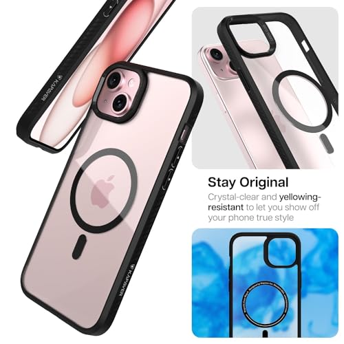 Image of KAPAVER Back Cover Case Compatible with iPhone 15 Plus (TPU+PC) (2 Clear TG + 1 Mag-X Black)