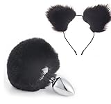 Schwarzes kurzes Plüsch Cosplay Fuchsohren Stirnband Hase Anal Butt Plug Schwanz Expander Plüsch Katze 2pcs/Set (plug S)