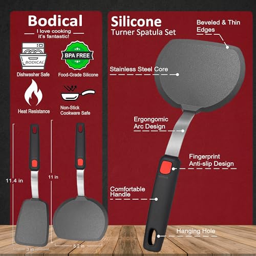 Image of 2 Piece Silicone Pancake Spatula Turner for Egg,Pancake,Burger