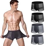 Zoelizece Fiber Boxer Briefs Comfort Soft Breathable Cool Ice Silk Underwear for Men Set of 4 Black+Grey