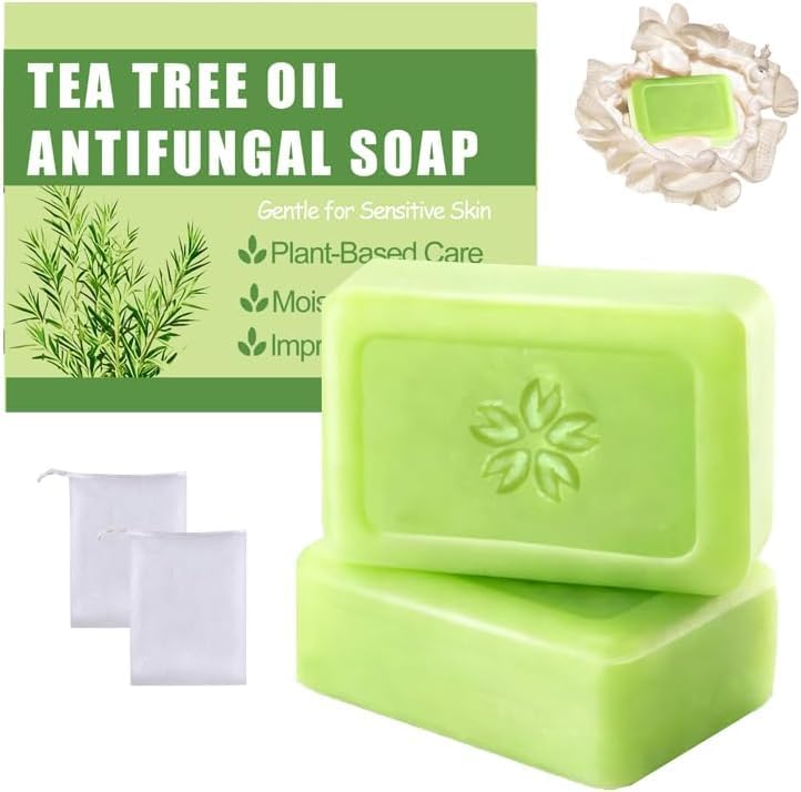 2PCS Tea Tree Oil Handmade Soap, Daily Cleansing Tea Tree Oil Soap, Cleansing and Showering 2-in-1, Plant-based formula soothes and moisturises, nourishes healthy skin