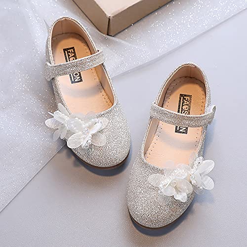 Performance Dance Shoes for Girls Childrens Shoes Pearl Rhinestones Shining Kids Princess Toddler Closed Toe Sandals (White, 2-2.5 Years)4