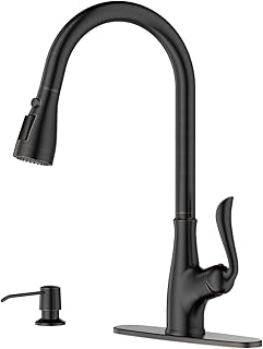 APPASO Grifo de cocina extraíble patentado con jabón y pulverizador de bronce aceitado – un solo mango antiguo de un agujero de arco alto extraíble grifos de fregadero de cocina y dispensador de jabón