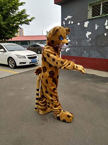 Yellow Brown Leopard Cartoon Costume Mascot Plush with Mask for Adult Cosplay Party Halloween Dress Up