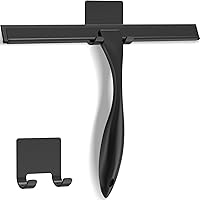 Docrok 10-Inch Stainless Steel Shower Squeegee with Adhesive Hook - Streak-Free Cleaner for Glass Doors, Tiles, Windows & Mirrors, Black