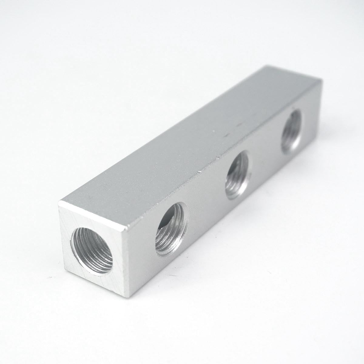 AARTERZZA 20x20mm 1/4" BSP 3 Ways Aluminum Pneumatic Fitting Manifold Block Splitter Air Water Gas Oil