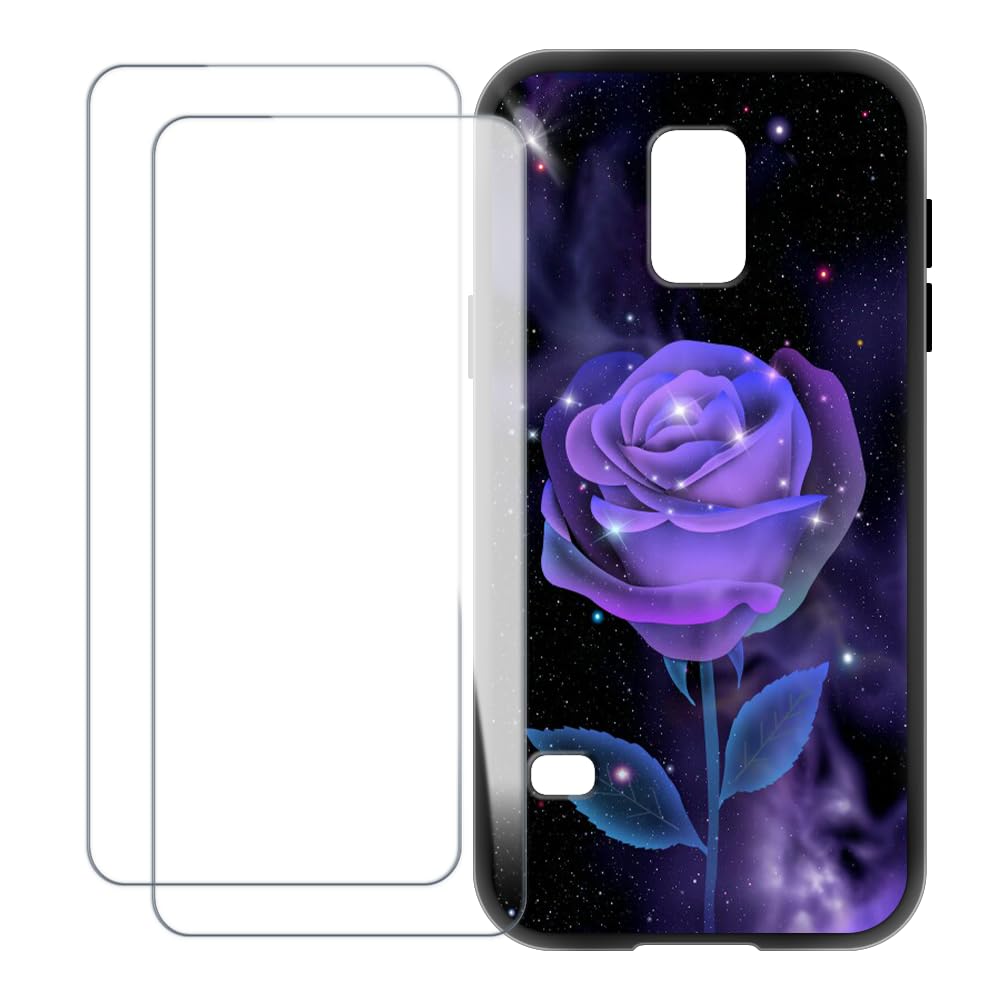 Compatible with Samsung Galaxy S5 Mini Case Colorful Custom Cover with 2 Pack Tempered Glass Screen Protectors - Shockproof Scratch-Resistant (Rose)