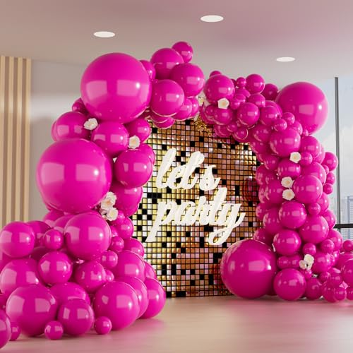Image of 150pcs Hot Pink Balloons Different Sizes Pack, 18 12 10 5 Inch Party Balloon Garland Arch Kit for Birthday Valentine's Wedding Gender Reveal Party Decorations(With 2 Ribbons)