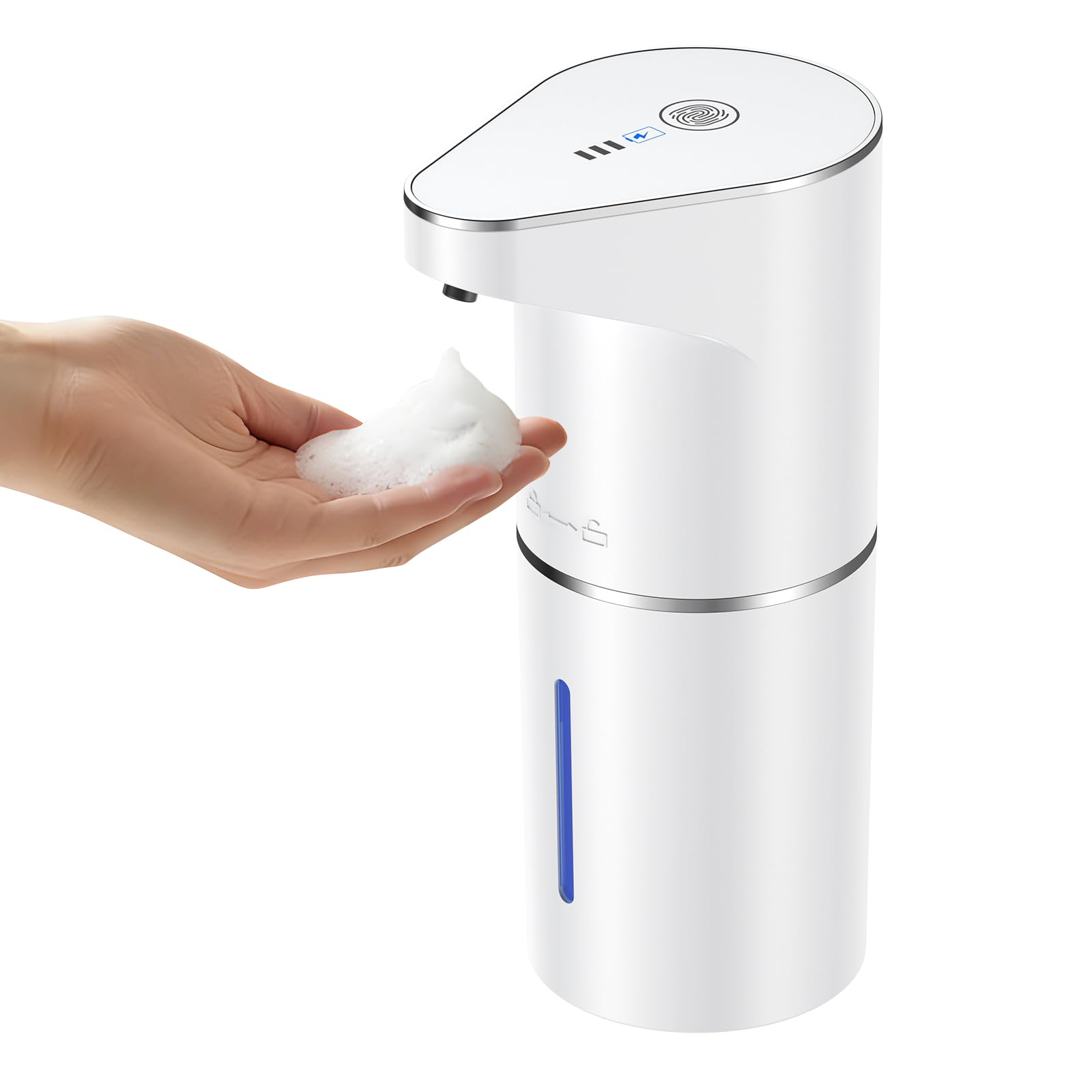 Fantictas Distributeur de savon mousse automatique mural sans contact, 3 niveaux réglables, distributeur de savon électrique avec détecteur de mouvement infrarouge pour salle de bain, cuisine, blanc