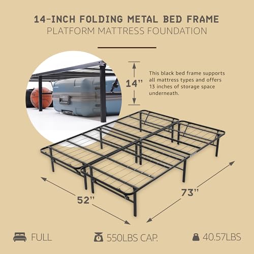 Image of Hercules Folding Metal Bed Frame, 14 Inch Platform Mattress Foundation, Full