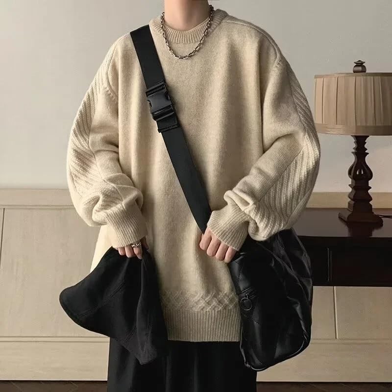 Vintage Crewneck Pullovers Knitted Sweater Men's Korean Solid Color Winter Streetwear Knitwear3