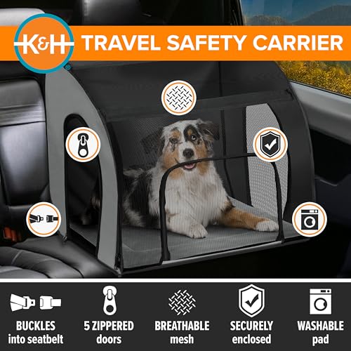 K&H Pet Products Enclosed Large Dog Car Seat, Travel Safety Carrier, Dog Travel Car Seat, Soft-Sided Covered Pet Carrier, Washable Pad, Multiple Entrances, Mesh Windows - Large 29.5 X 22 X 25.5in - Image 6