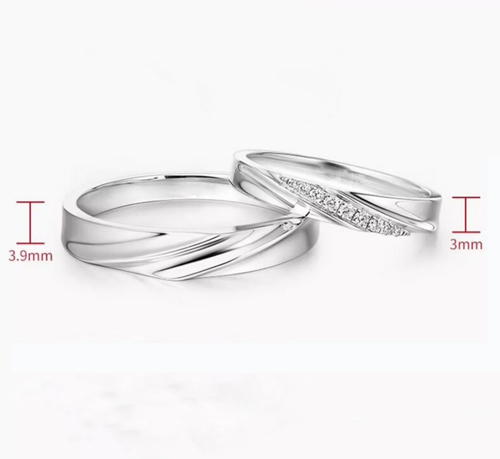 Anillo para hombre, sin piedras preciosas, oro auténtico 375, anillos de compromiso, oro blanco de 9 quilates, alianzas de boda auténticas, 3,9 mm, para hombres, talla 63 (20,1)