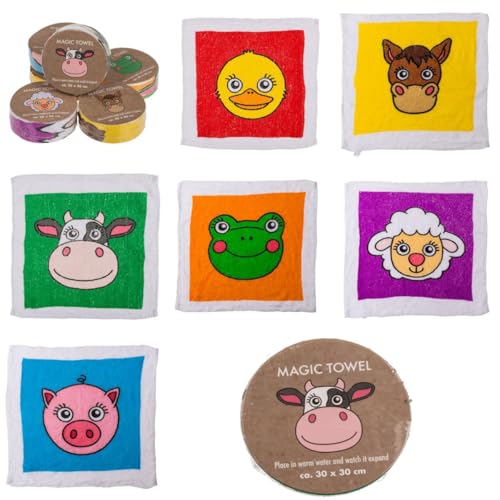 KAMACA Magische Handtücher Bauernhoftiere Farmtiere Zauberhandtuch Kinder Baumwolle Geschenkidee Weihnachten & Kindergeburtstag Zaubertuch für Kinder Mitgebsel Kindergeburtstag (6er Set FARMTIERE)