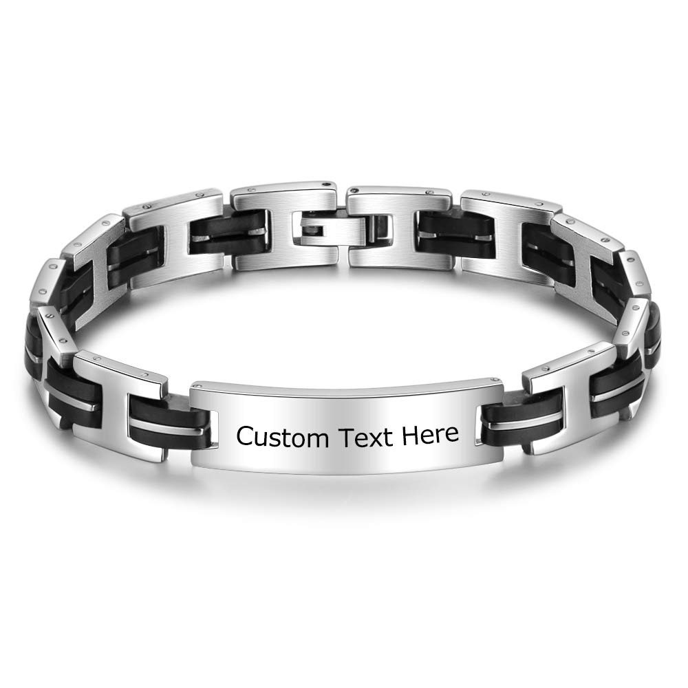 DaMei Pulsera para Hombre Brazalete de Acero Inoxidable y Silicona Regalo de San Valentín Grabado Nombre Personalizada de Identificación Joyería Mujeres