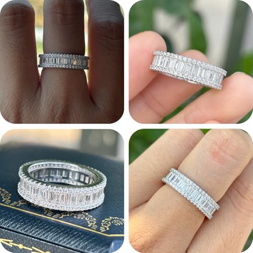 Eternity Ring Wedding Band for Women 925 Sterling Silver Round/Baguette/Princess Cut Cubic Zirconia Promise Engagement Rings Size 5-102