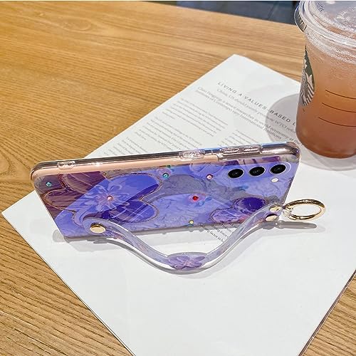 Coque Samsung A15 5G antichoc fleur violette anti-chute avec sangle - 3
