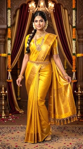 Image of VFCollections Women's Kanchipuram Silk Saree With Blouse Piece