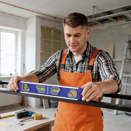 Image of WORKPRO 12 Inch Magnetic Torpedo Level, Blue | Aluminum Frame, 4 Bubbles with Pitch Vial, V-Groove for Conduit, for Plumbers, Electricians, Carpenters & DIYers