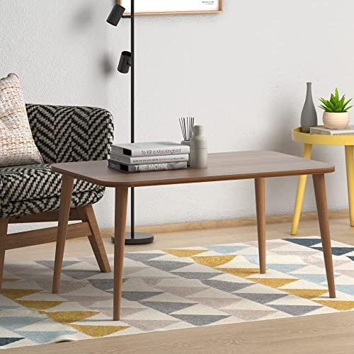 Image of Wooden Foldable Coffee Table - Rectangular Center Tea Table for Living Room & Bedroom, Easy Assembly with Solid Wooden Legs (Walnut)