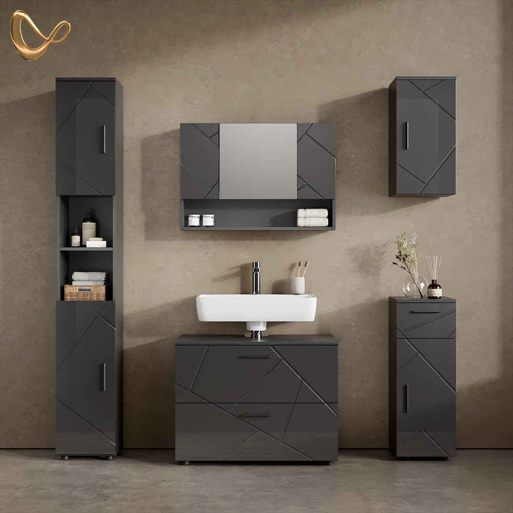Livinity Meuble mi-Haut de Salle de Bain Ronco Anthracite Brillant 30x81cm