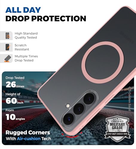 Image of Golden Sand Rugged Frosted MagSnap Back Cover Case for Samsung Galaxy S26 5G | Strong Magnets | Semi Transparent PC Shock Proof Slim TPU Case for Samsung Galaxy S26 5G, Pink