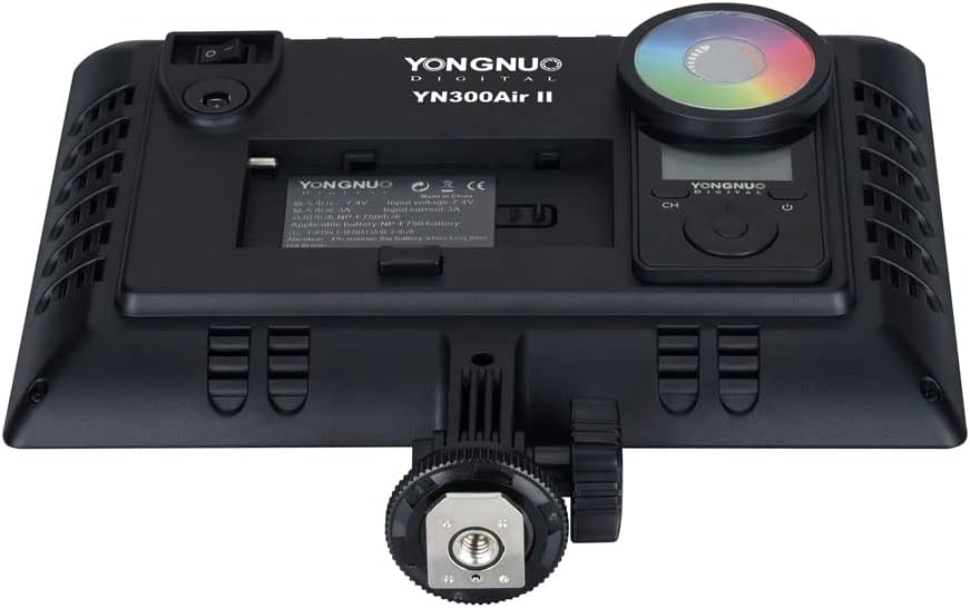 Back view of YONGNUO YN300 Air II with cold shoe mount attached