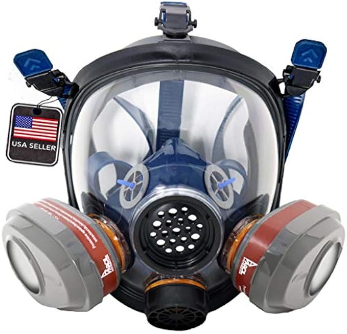 Parcil Distribution PD-101 Full Face Organic Vapor Respirator - Full Manufacturer Warranty - ASTM Tested - Dual Activated Carbon Air Filters - Industrial Grade Quality