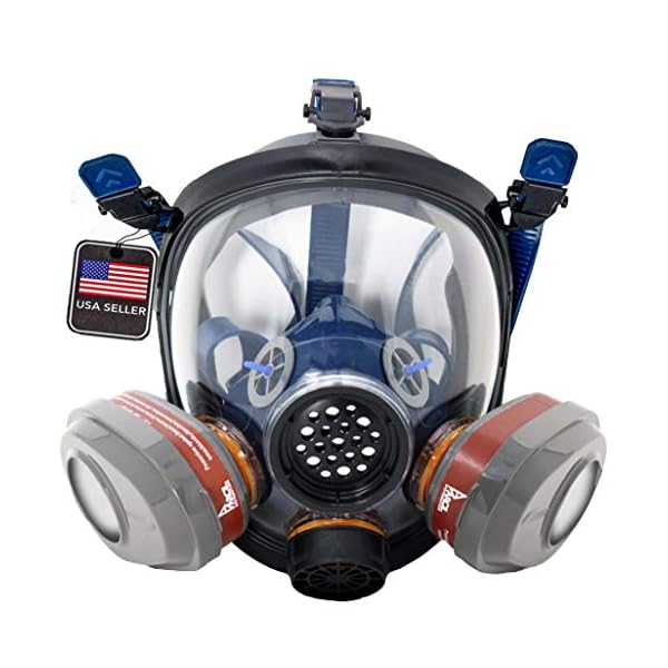 Parcil Distribution PD-101 Full Face Organic Vapor Respirator – Full Manufacturer Warranty – ASTM Tested – Double Activated Charcoal Air filter – Industrial Grade Quality