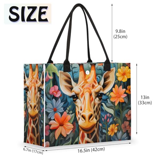 Giraffe Yellow Flower Tote Bag for Women Large Beach Bag Reusable Tote Bags for Work Travel Beach Shopping2