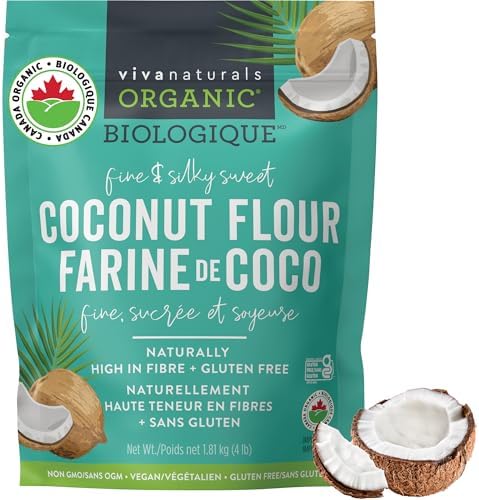 Viva Naturals Organic Coconut Flour 4 lbs (1.81 kg) – Gluten Free Flour and Keto Flour, Coconut Flour for Baking Cookies, Vegan, Paleo, Unbleached & Unrefined Coconut Powder