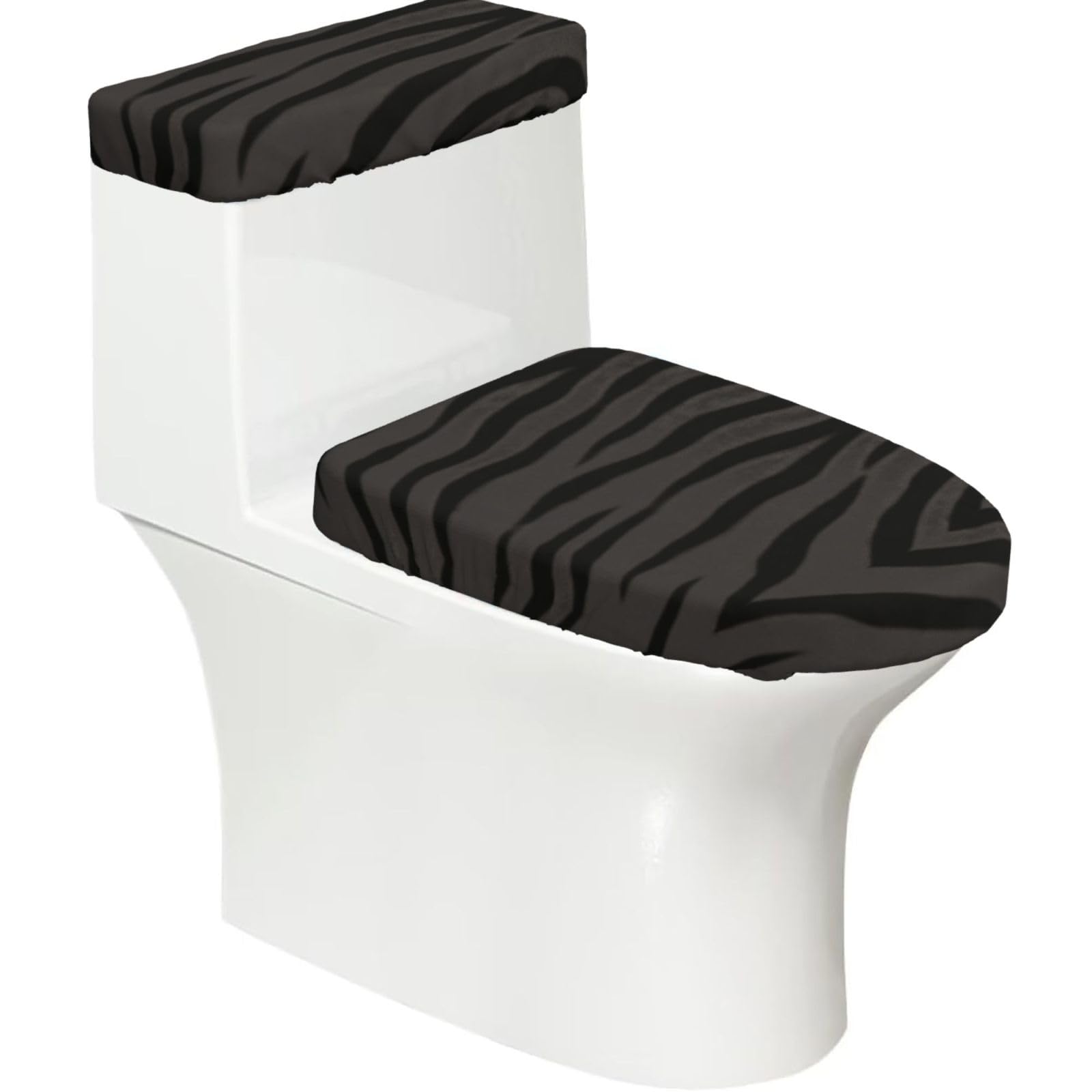 Tiger Stripe Elastic Toilet Cover Set of 2-Stretchy Lid and Tank Covers for Bathroom, Soft Washable U Shape Toilet Decor