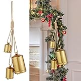 Minetom Set of 3 Christmas Bells, Decoraitve Brass Bells with Jute Hanging Rope for Christmas Decor Wreath Garland Tree Doors Windows Rustic Home Decor, Vintage Iron Bells