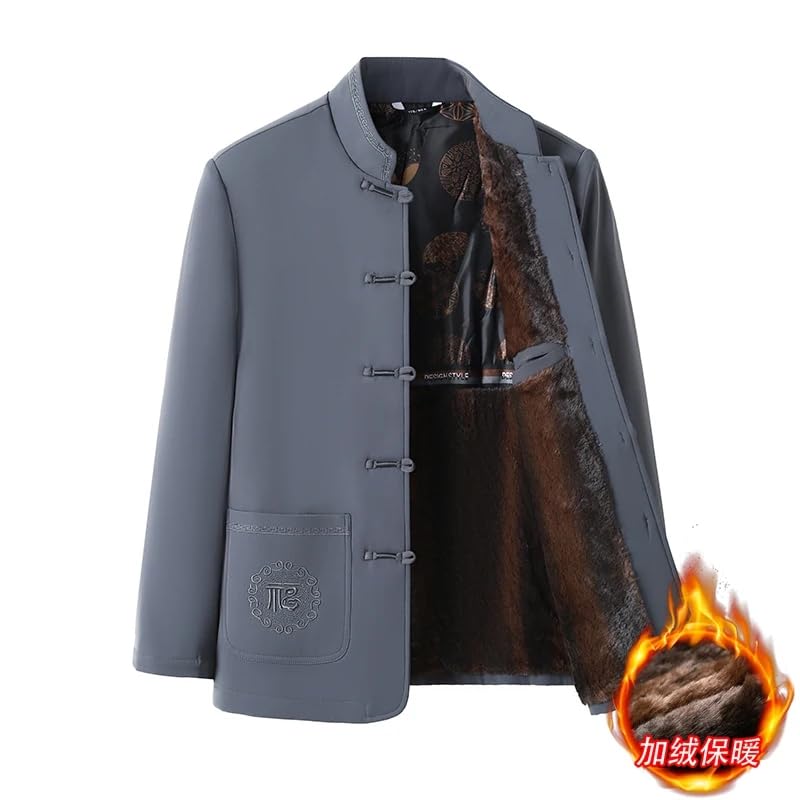 Generic Tang Suit Jacket For Men Add Pile Thickening Men Traditional Chinese Zhongshan Dial Buckle Cotton-Padded Coat4