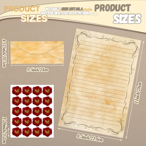 Image of TaoBary 160 Pcs Stationery Paper Set 50 Double Sided Stationery Papers with 50 Matching Envelopes and 60 Round Dot Sticker, 10 Design(Light Vintage,8.5 x 11 Inch)
