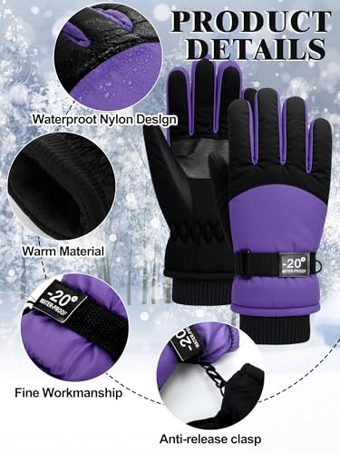 Image of Geyoga Kids Waterproof Winter Snow Ski Gloves for Boy Girl Outdoor Warm Thickening Snowboard Gloves