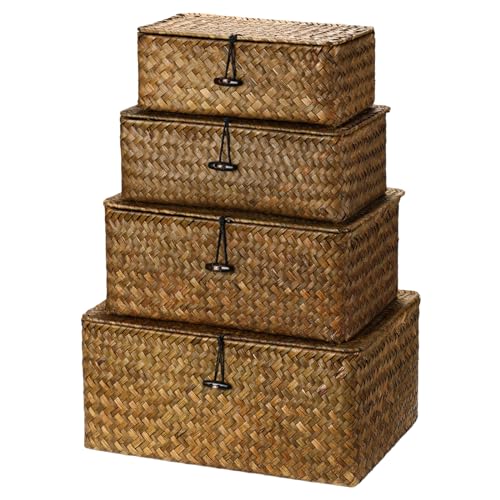 Woanger Set of 4 Wicker Storage Baskets Organizer，Handwoven Storage Bins