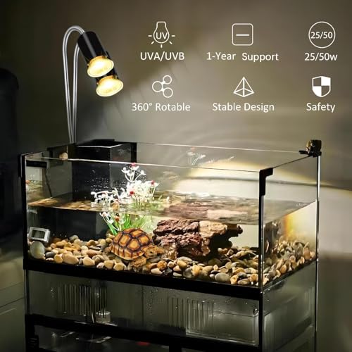 Image of Turtle Heat Lamp for Reptile,UVA Light for Turtle,Bearded Dragon Basking Light Bulbs,Dimmable 360Gooseneck Heating Lamp,with 25W*2 and 50W*2Bulb