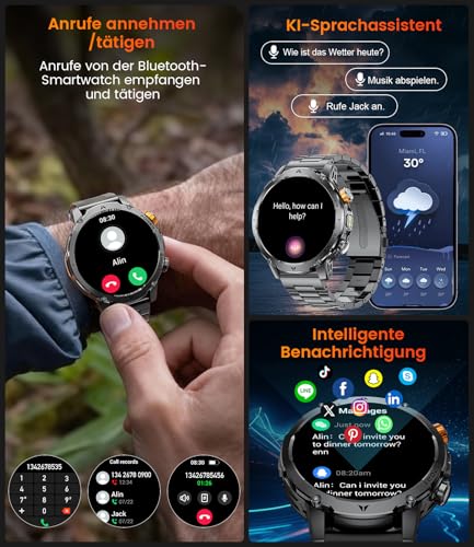 Smartwatch voor heren met 1000 mAh accu/1,7 inch HD groot display, militaire smartwatch met zaklamp/bluetooth-oproepen/120+ sportmodi, IP68 waterdicht, fitnesshorloge met hartslag/slaapmonitor, voor - Afbeelding 4